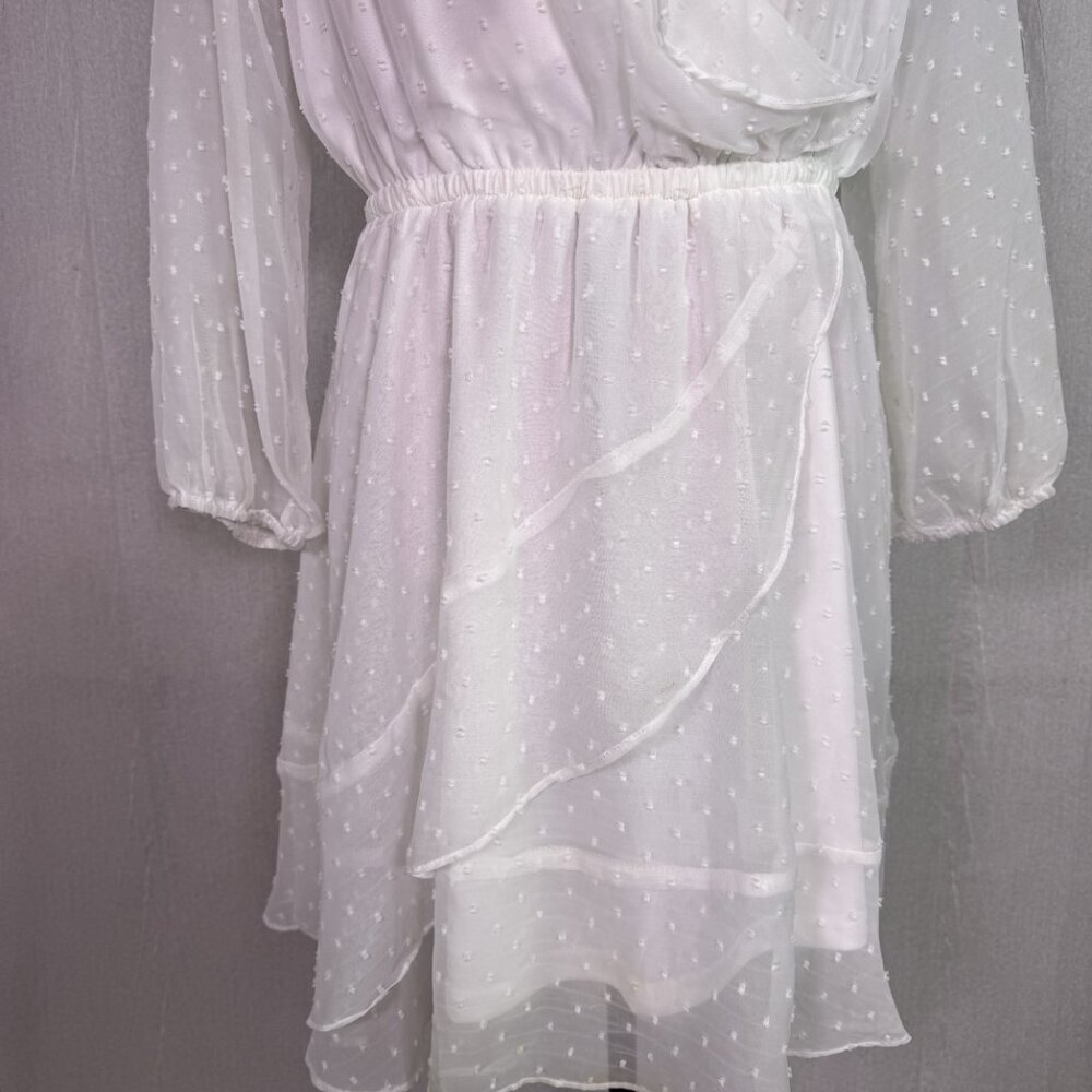 Entro Dress Women’s Size Large White Sheer Polka Dot V Neck Babydoll F178 - Picture 3 of 13